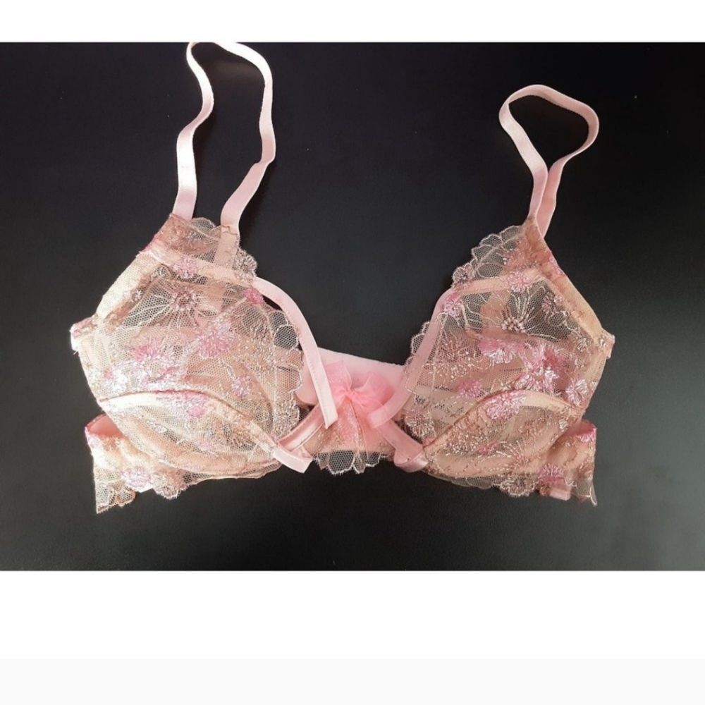 For Love & Lemons Pink Shimmer Floral Underwire Bra Size XXS